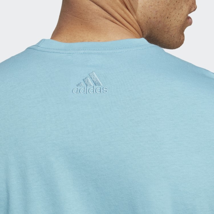 Camiseta Com Logo Bordado Linear Azul Essencial Em Jersey Simples Adidas