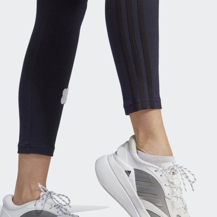 Leggings De Algodão De Cintura Alta Com Três Listras E Apliques De Flores Em Chenille Tinta Adidas