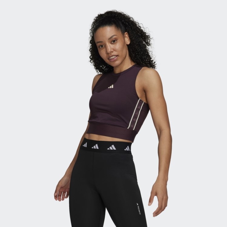 Top Cropped Para Treino Techfit Com Fita Da Marca Marrom Adidas