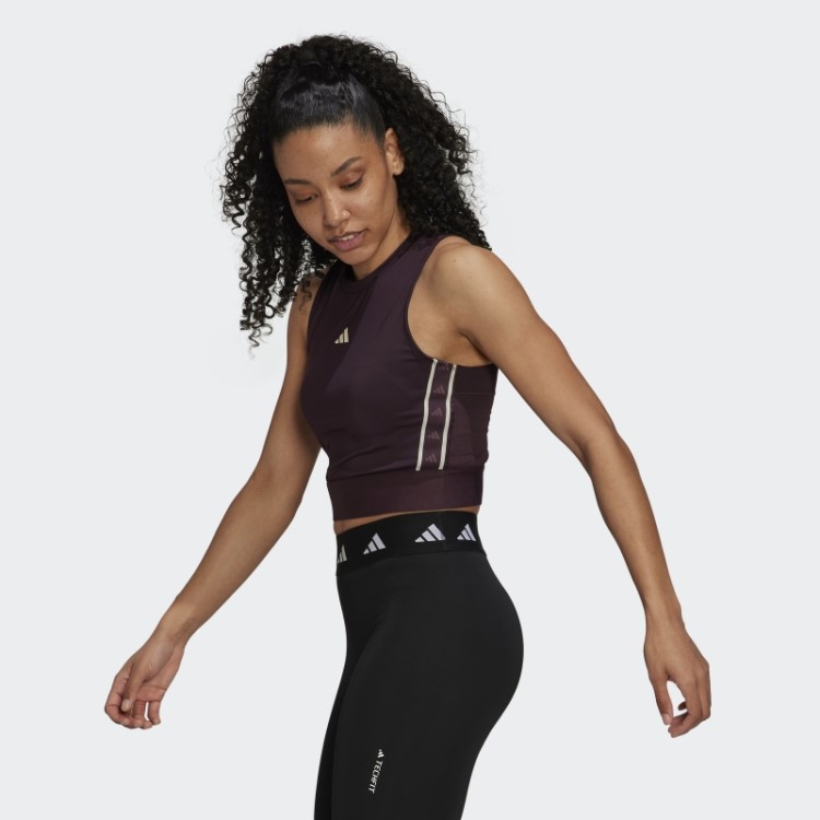 Top Cropped Para Treino Techfit Com Fita Da Marca Marrom Adidas