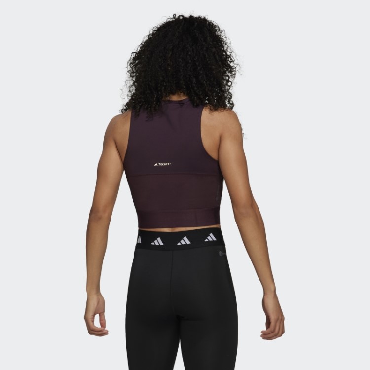 Top Cropped Para Treino Techfit Com Fita Da Marca Marrom Adidas