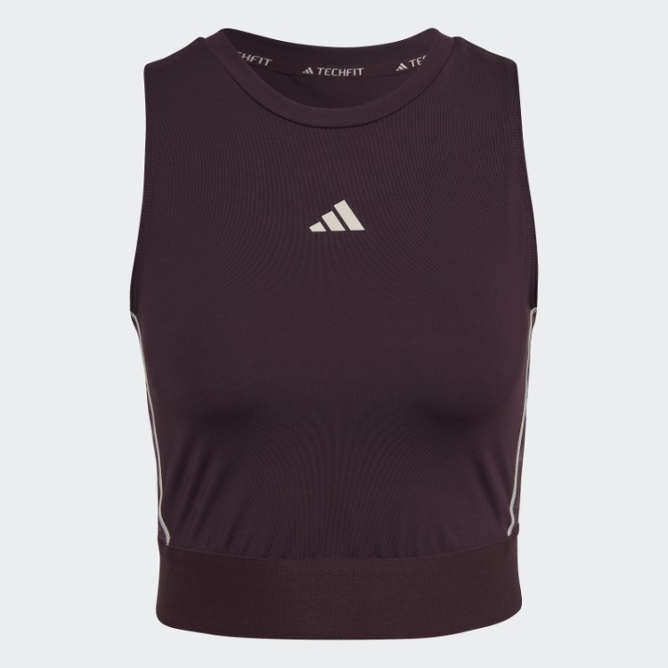 Top Cropped Para Treino Techfit Com Fita Da Marca Marrom Adidas