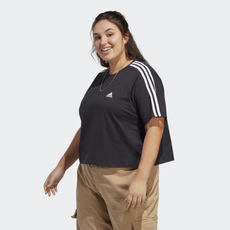 Top Preto Essencial Com As 3 Listras Em Jersey Simples (tamanho Grande) Adidas