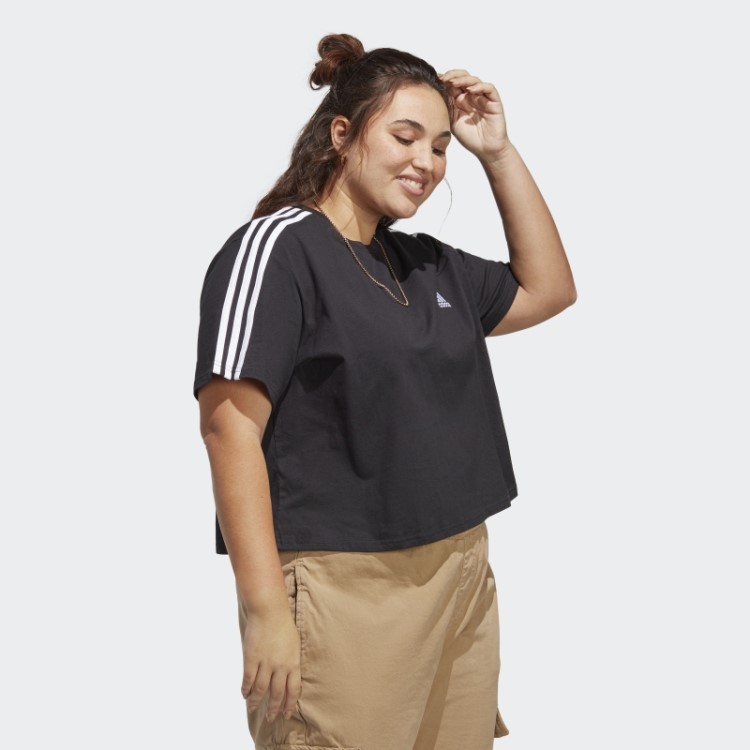 Essentials 3 Stripes Cropped Jersey Simples (Tamanho Grande) Adidas Black