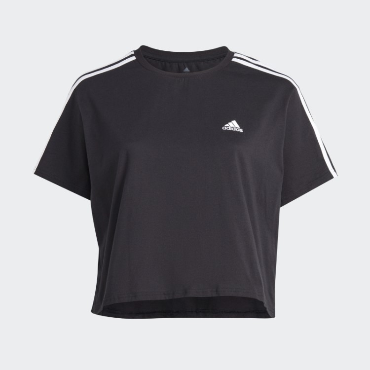 Essentials 3 Stripes Cropped Jersey Simples (Tamanho Grande) Adidas Black