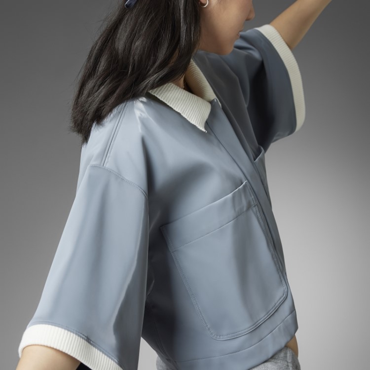 Camisa Polo Cropped Com Brilho Adidas Versão Azul Cinza