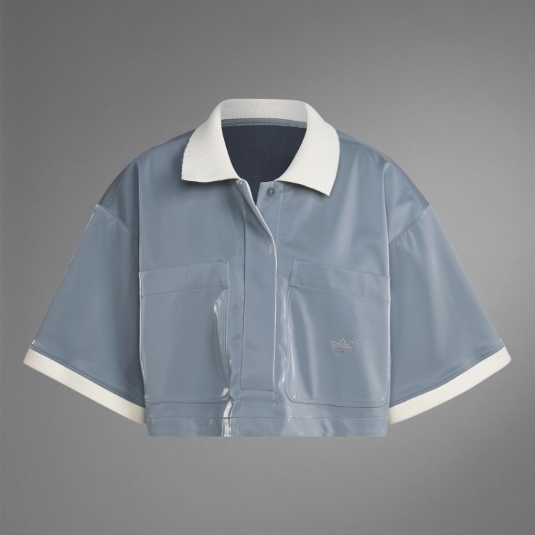 Camisa Polo Cropped Com Brilho Adidas Versão Azul Cinza