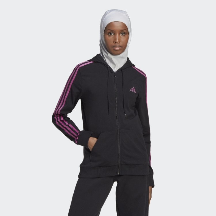Moletom Preto Adidas Essentials Com As Três Listras E Zíper