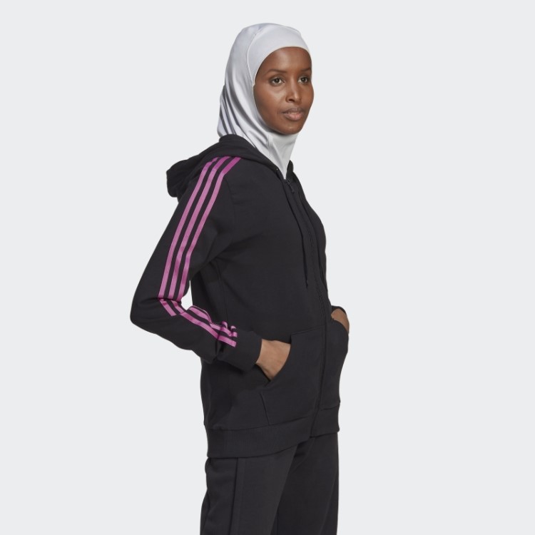 Moletom Preto Adidas Essentials Com As Três Listras E Zíper