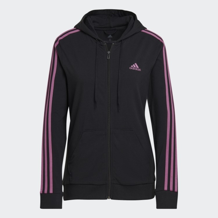 Moletom Preto Adidas Essentials Com As Três Listras E Zíper
