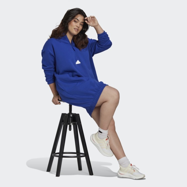 Vestido Suéter Adidas Com Meio Zíper (tamanho Grande) Azul