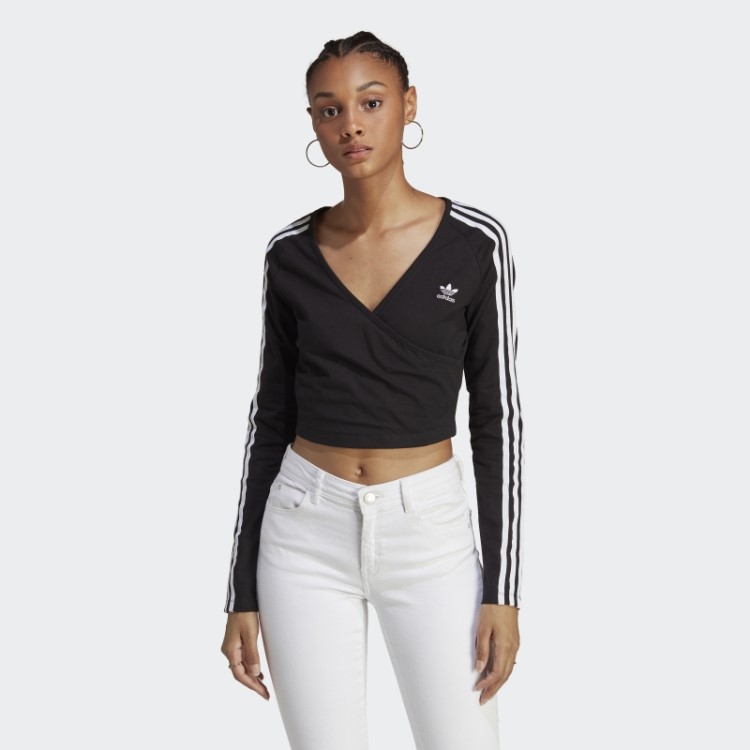 Camiseta Preta Manga Longa Adicolor Classics Crop Adidas