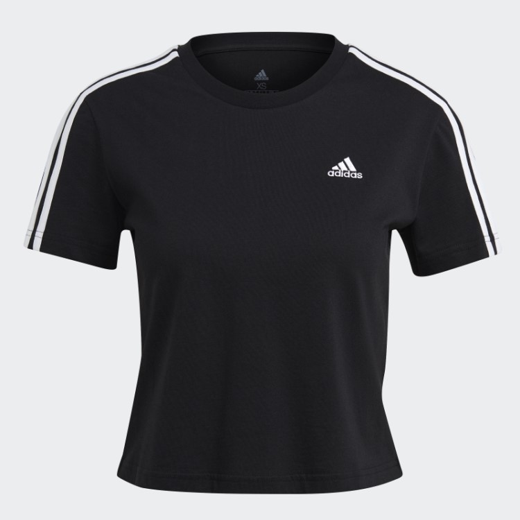 Adidas Essentials Camiseta Folgada Com As Três Listras Cropped Branca Fashion