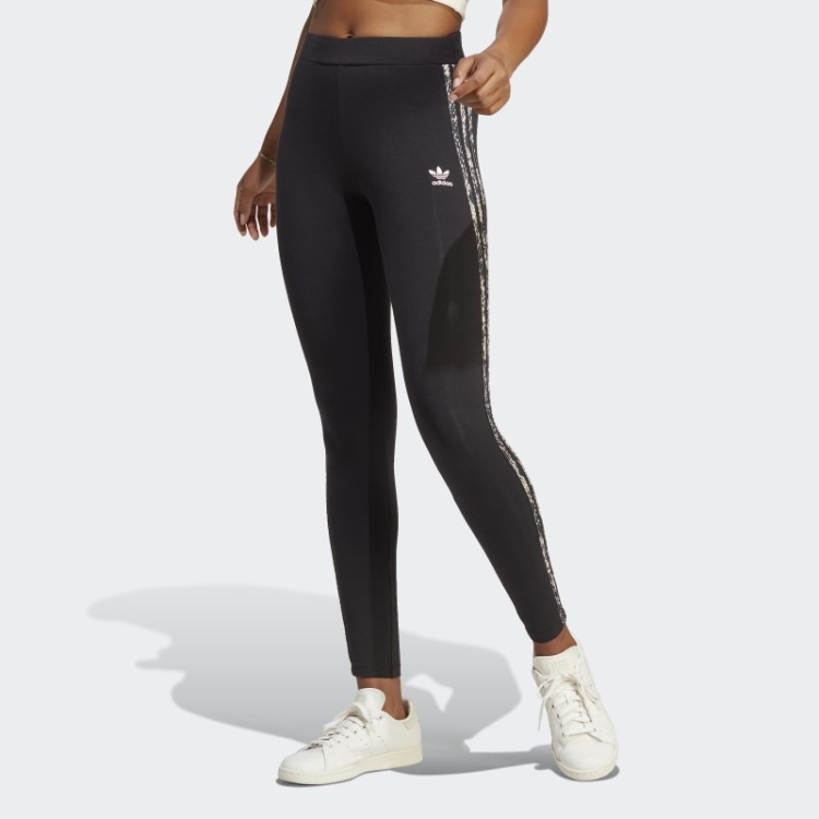 Legging Preta Com Estampa Das Três Listras Adidas