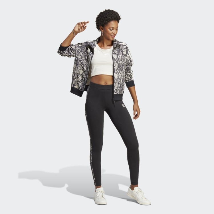 Legging Preta Com Estampa Das Três Listras Adidas