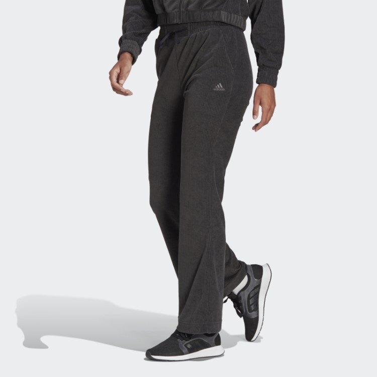 Adidas Hyperglam Rib Veludo Calças Largas Na Moda Preto