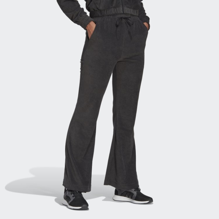 Adidas Hyperglam Rib Veludo Calças Largas Na Moda Preto