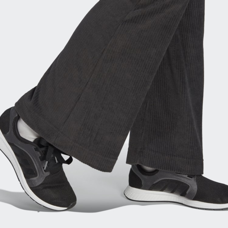 Adidas Hyperglam Rib Veludo Calças Largas Na Moda Preto