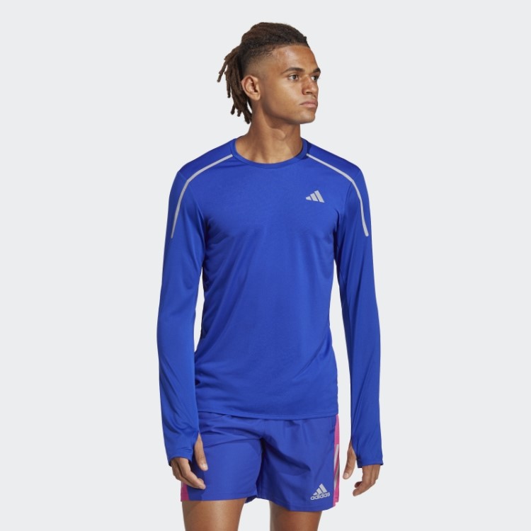 Camiseta De Corrida Engenheirada Adidas Fast Manga Longa Azul