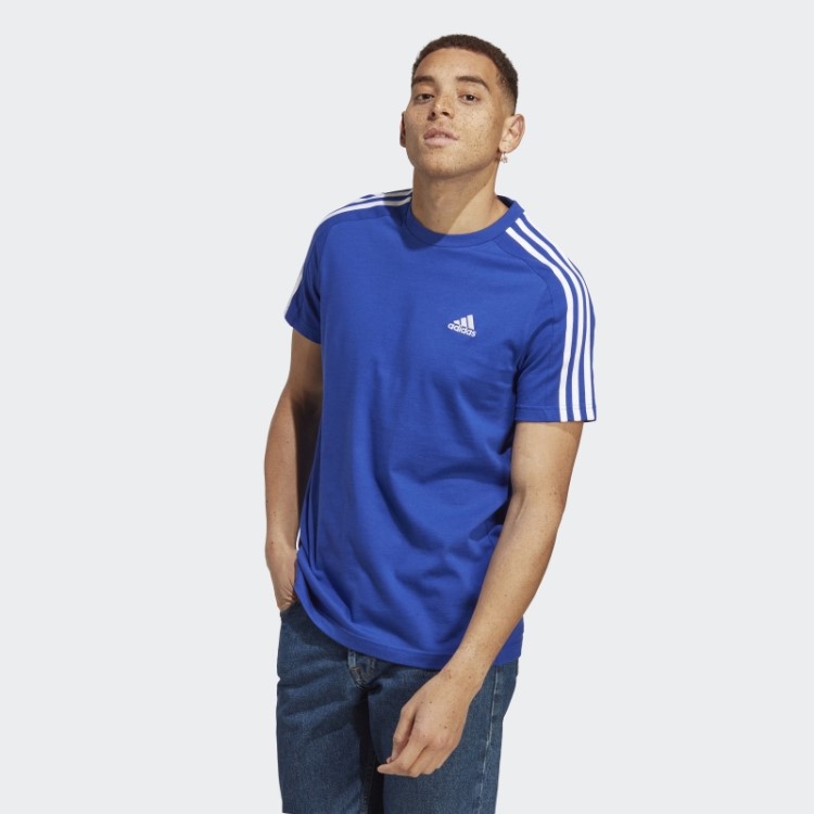 Camiseta Azul Adidas Essentials Com As Três Listras