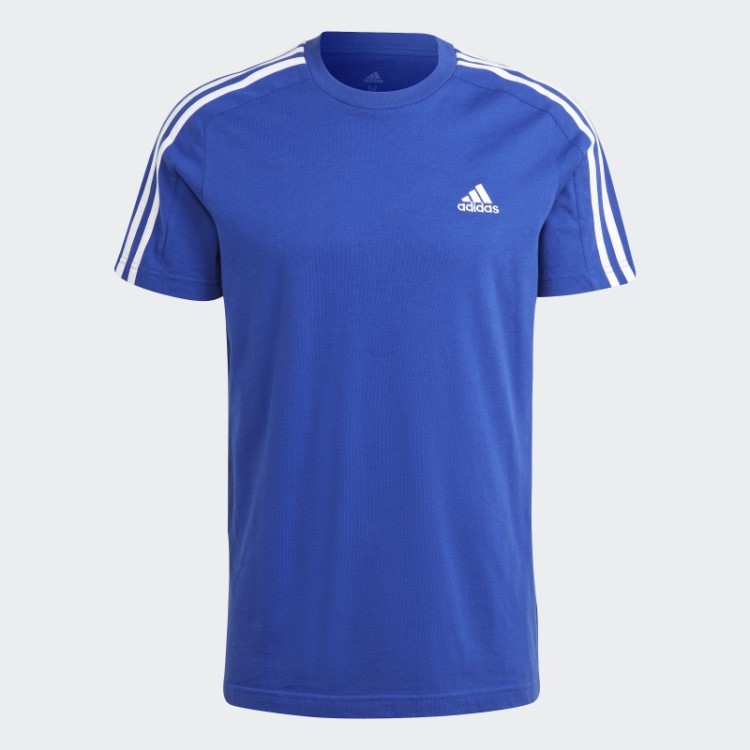 Camiseta Azul Adidas Essentials Com As Três Listras