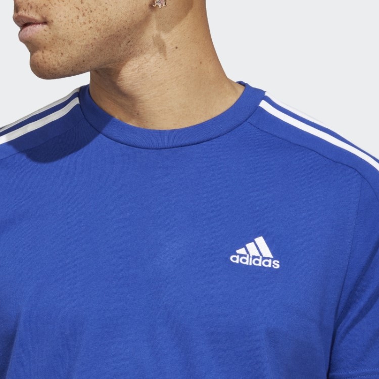 Camiseta Azul Adidas Essentials Com As Três Listras