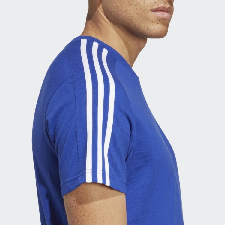 Camiseta Azul Adidas Essentials Com As Três Listras