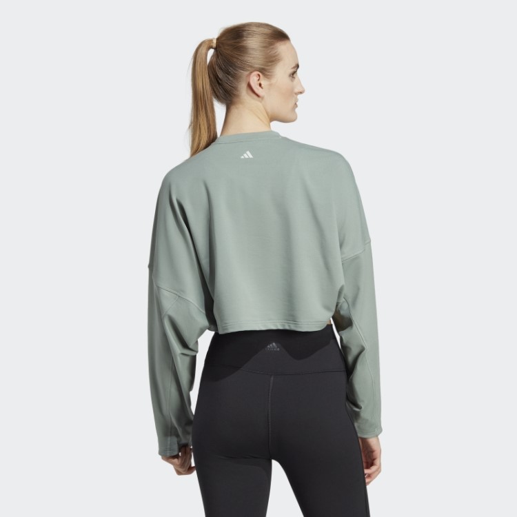 Moletom Fashion Adidas Verde Prateado Yoga Studio Crop