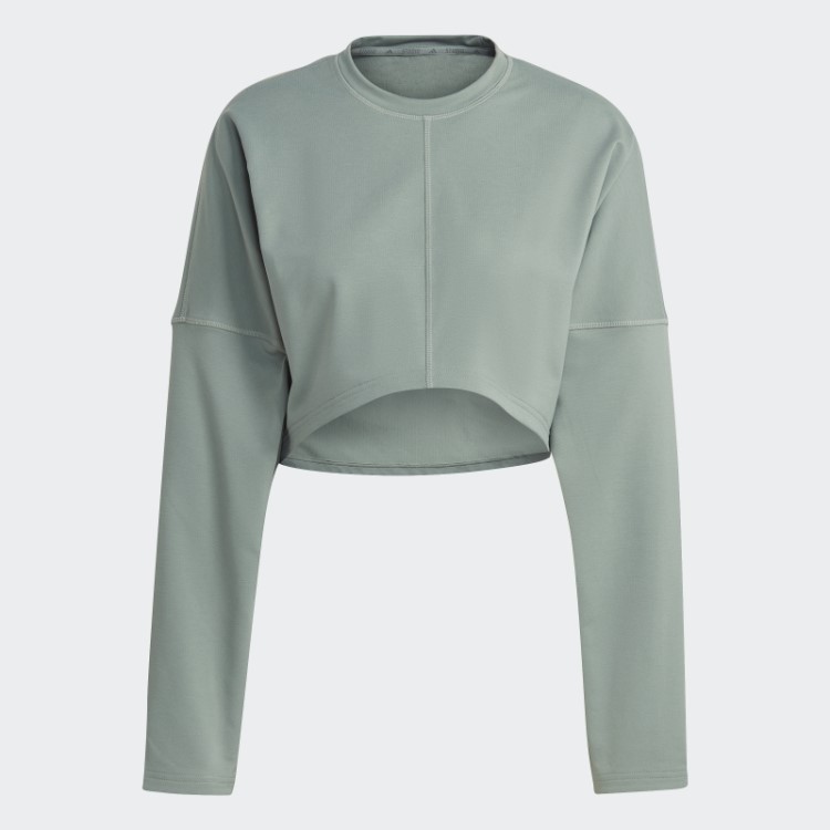 Moletom Fashion Adidas Verde Prateado Yoga Studio Crop