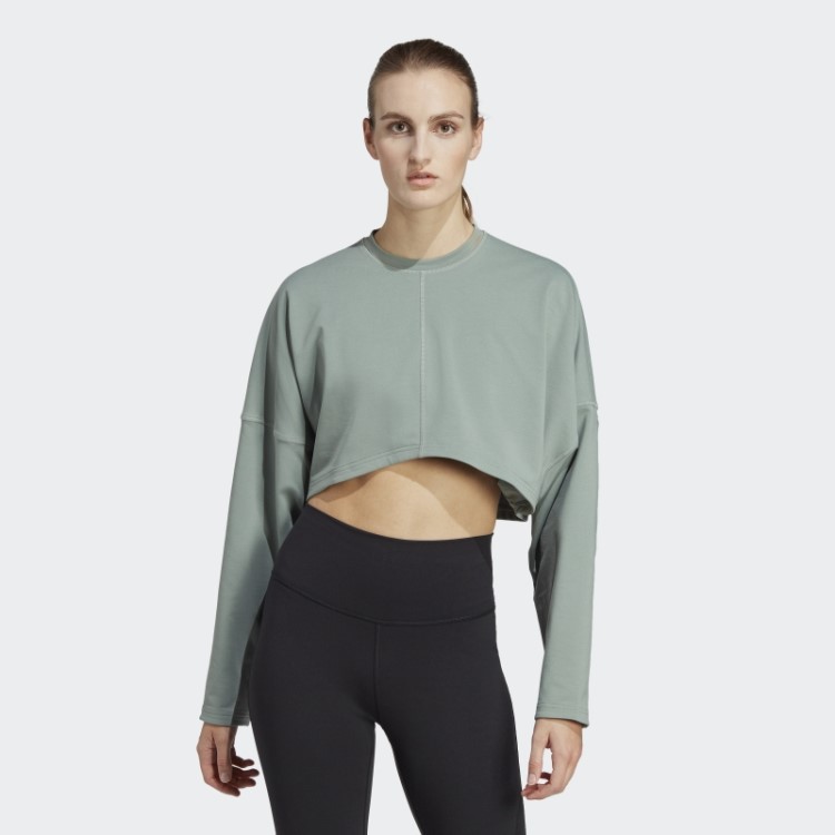 Moletom Yoga Studio Crop Adidas Verde Prateado