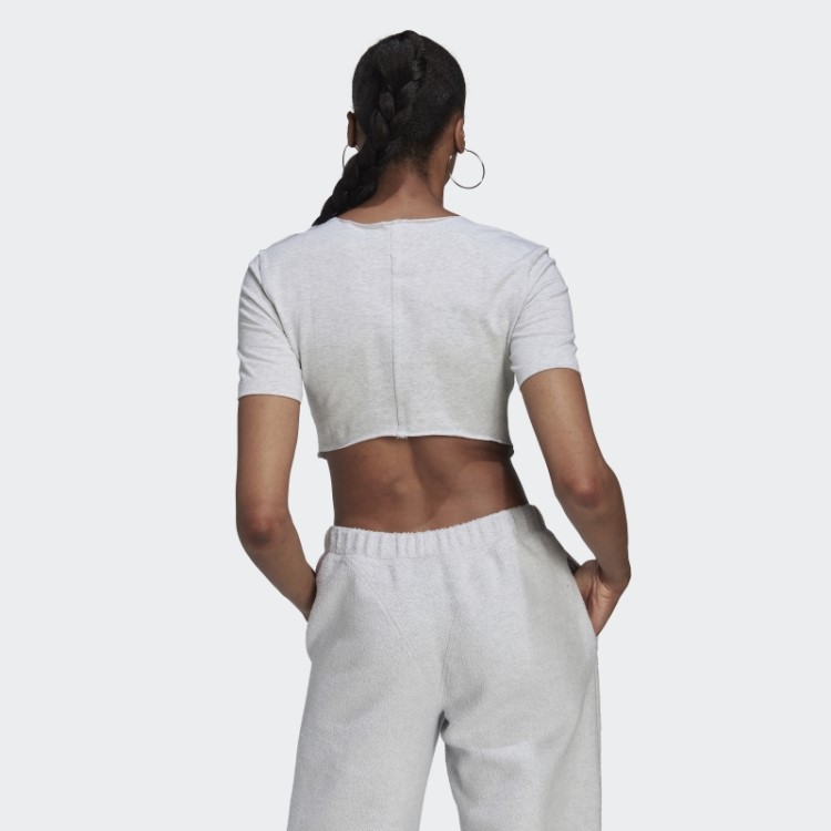 Camiseta Crop Loungewear Adidas Cinza Claro Heather Fashion
