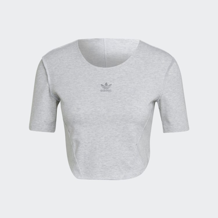 Camiseta Crop Loungewear Adidas Cinza Claro Heather Fashion