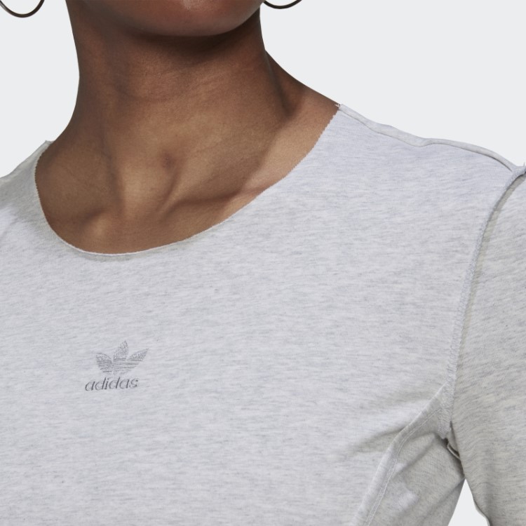 Camiseta Crop Loungewear Adidas Cinza Claro Heather Fashion