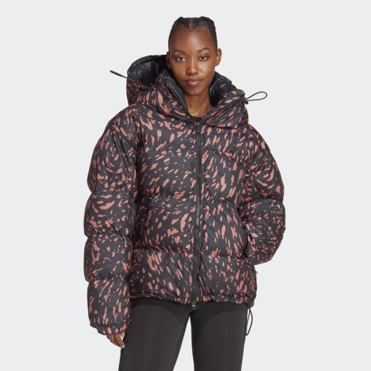 Terra Adidas By Stella Mccartney Jaqueta De Inverno Acolchoada Estampada De Comprimento Médio Moda