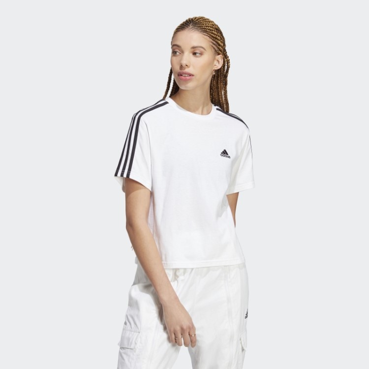 Adidas Essentials 3 Listras Top Cropped Preto Fashion