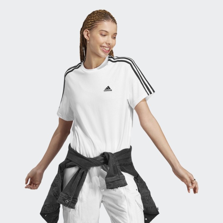 Adidas Essentials 3 Listras Top Cropped Preto Fashion