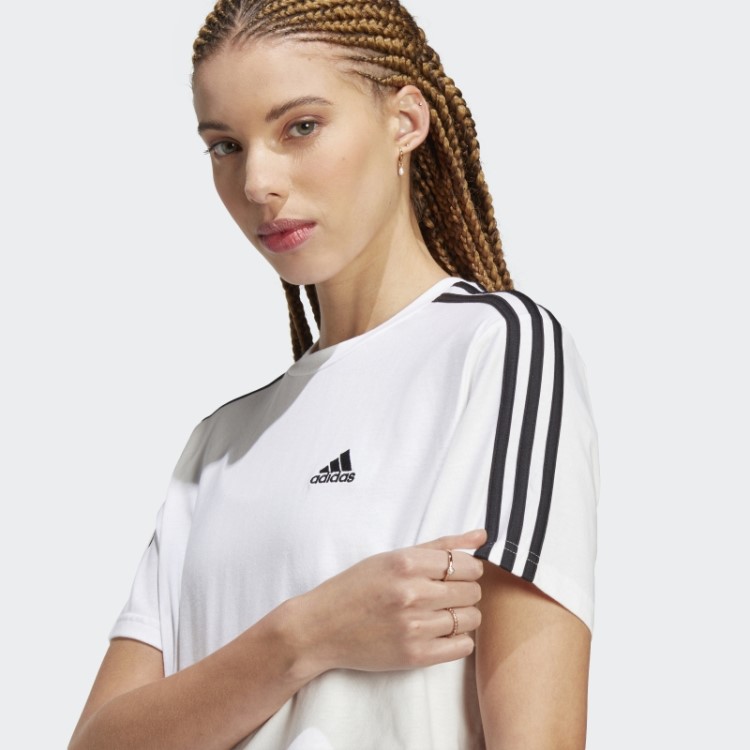 Adidas Essentials 3 Listras Top Cropped Preto Fashion