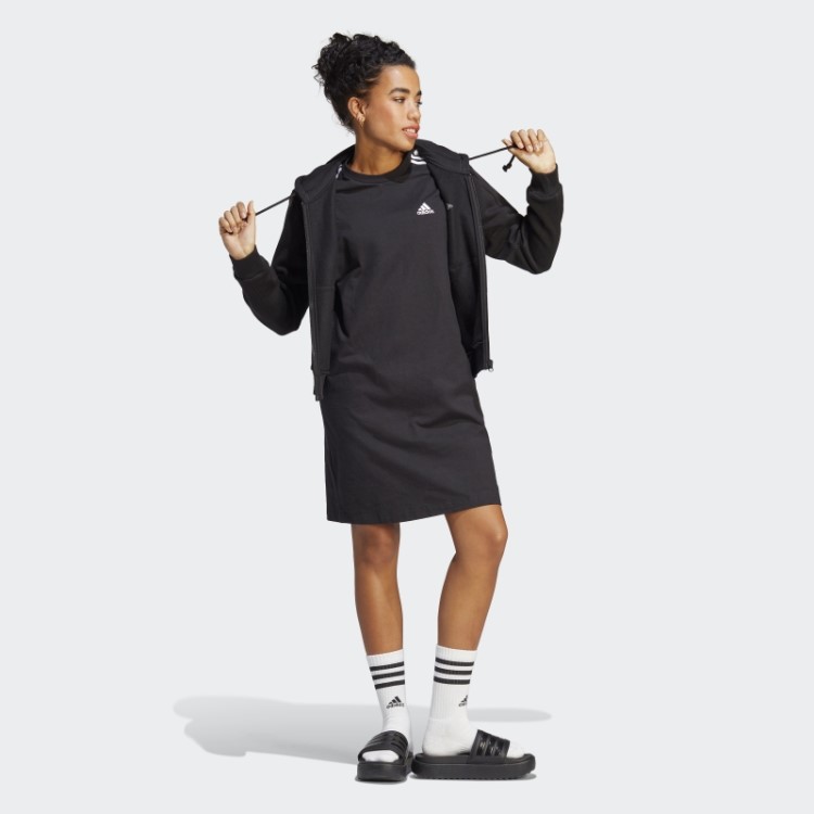 Vestido Preto Adidas Essentials 3 Listras Em Jersey Simples Para Namorado