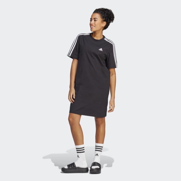 Adidas Essentials Vestido Preto Com As Três Listras Em Jersey Simples Para Namorado