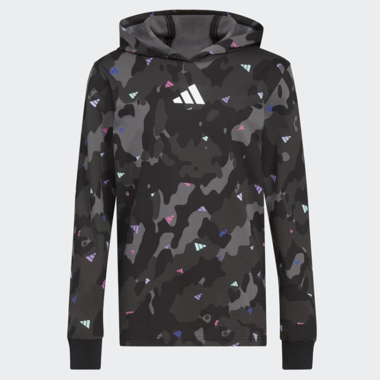 Camiseta Com Capuz Ls Aop Camo Preto Adidas