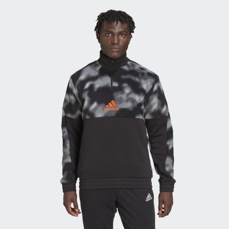 Jaqueta De Lã Polar Nature Allover Com Zíper 1/4 Preto Adidas