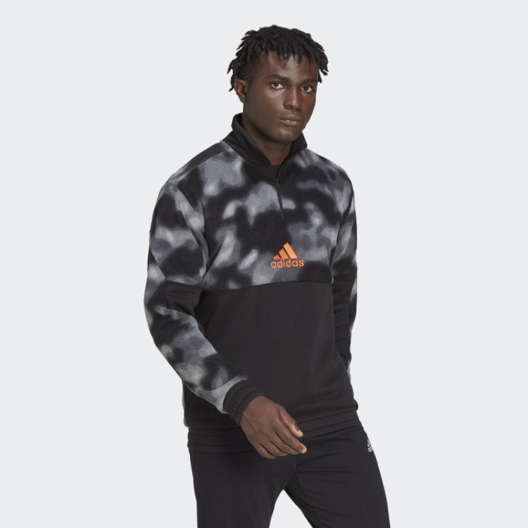 Jaqueta De Lã Polar Nature Allover Com Zíper 1/4 Preto Adidas