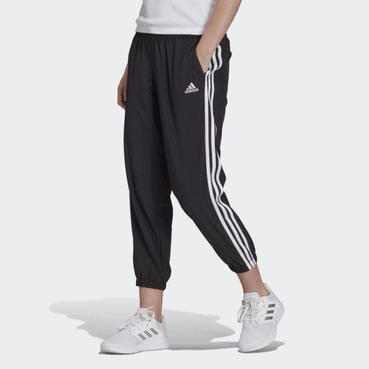 Calças 7/8 Em Tecido Essencial Preto Com As 3 Riscas Adidas