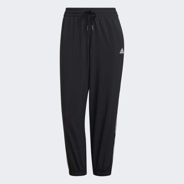 Calças 7/8 Em Tecido Essencial Preto Com As 3 Riscas Adidas