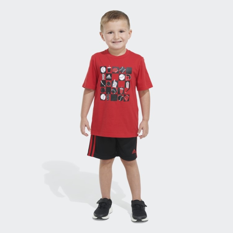 Camiseta Estampada Escarlate E Conjunto Curto Adidas