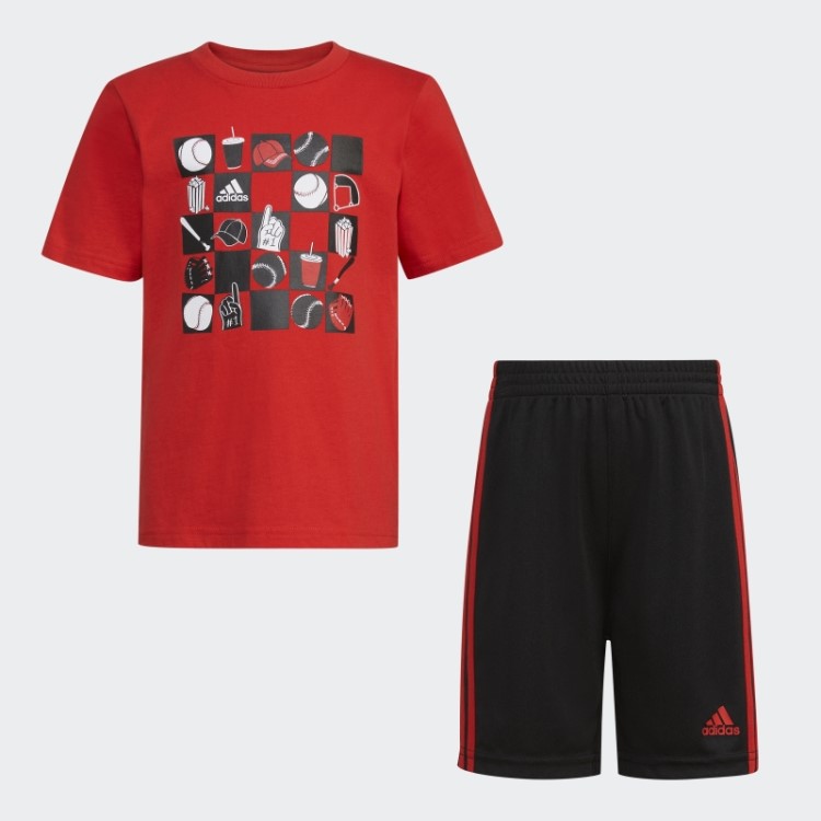 Camiseta Estampada Escarlate E Conjunto Curto Adidas