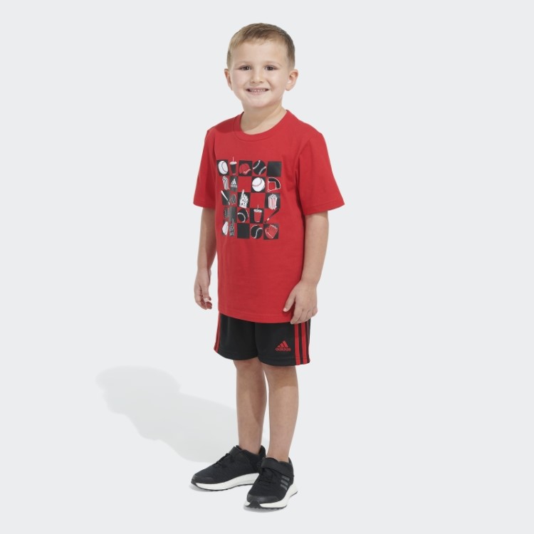 Camiseta Estampada Escarlate E Conjunto Curto Adidas