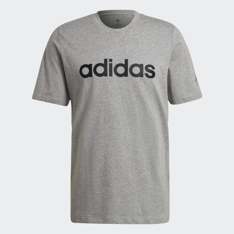 Camiseta Com Logo Bordado Linear Cinza Médio Essencial Adidas