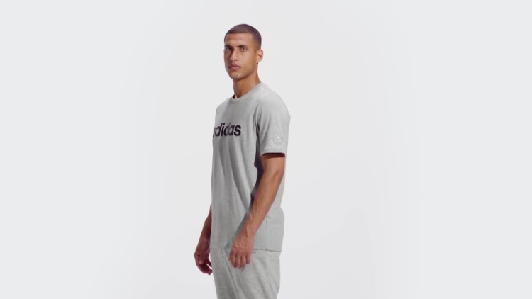 Camiseta Com Logo Bordado Linear Cinza Médio Essencial Adidas