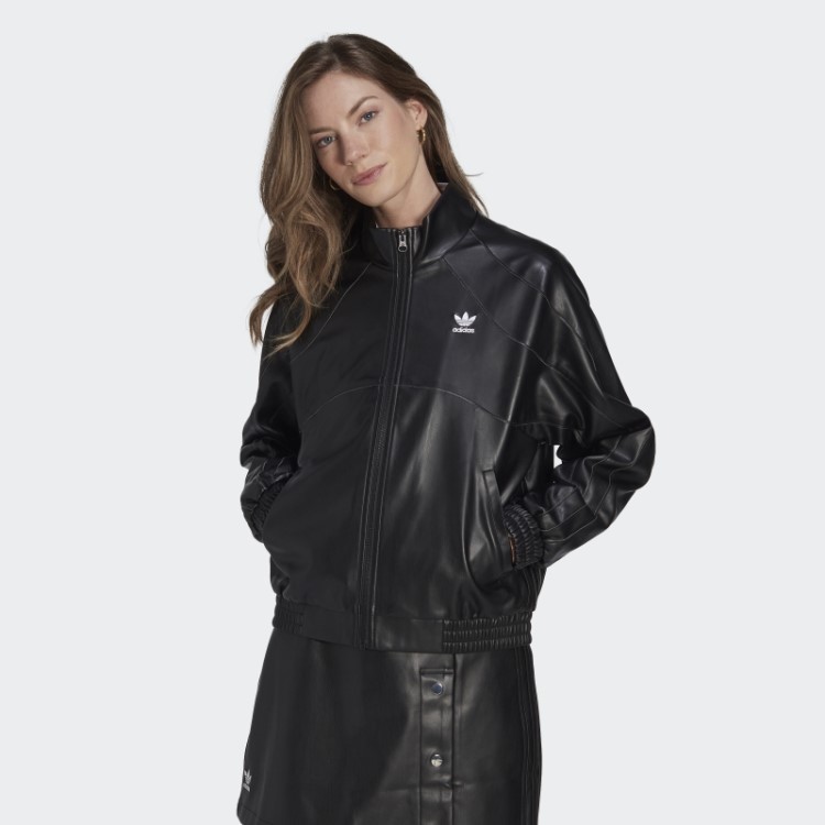 Jaqueta De Couro Sintético Adicolor Trefoil Preto Adidas